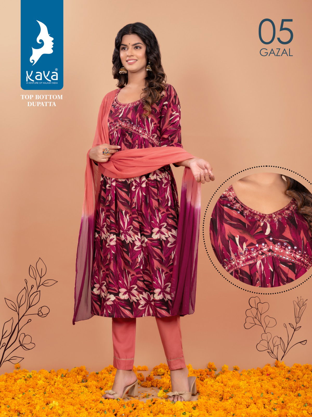 Gazal By Kaya Rayon Alia Cut Kurti With Bottom Dupatta Catalog